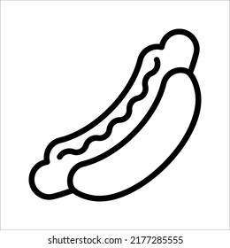 Hot Dog Line Symbol. Bun Sie mit Wursthülle-Umriss. Vektorgrafik auf weißem Hintergrund.