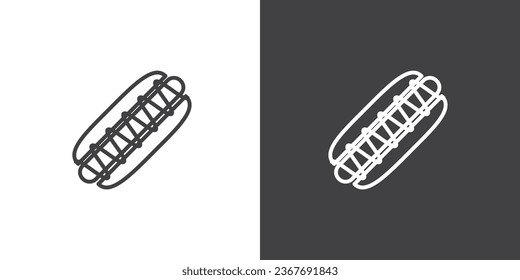 Hot dog line icon. Bun with sausage vector outline sign. Junk food icon, Vector illustration. Logo template. Street food icon. Sausage icon. Butcher shop. Sausage in dough. Linear style of fast food.