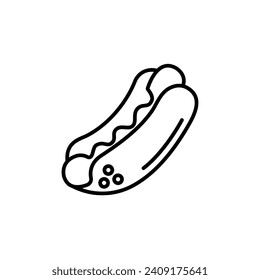 Hot dog line icon. Fast food icon in black and white color.