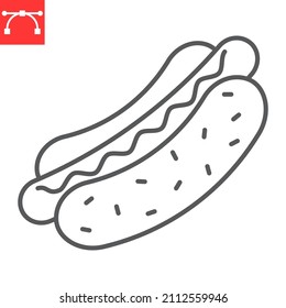 Hot dog line icon, junk food and sausage, hotdog vector icon, vector graphics, editable stroke outline sign, eps 10.