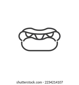 Icono de línea de hot dog. signo de estilo lineal para concepto móvil y diseño web. Icono de vector de contorno Frankfurter hot dog. Símbolo, ilustración del logotipo. Gráficos vectoriales