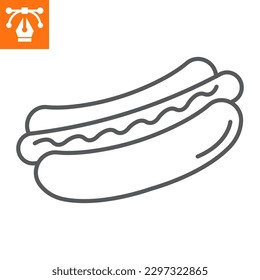 Hot dog line icon, outline style icon for web site or mobile app, independence day and symbol, american fast food vector icon, simple vector illustration, vector graphics with editable strokes.