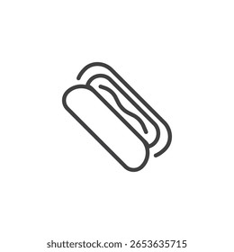 Ícone de linha de cachorro quente com salsicha e pão. Ícone do vetor de contorno clássico. Símbolo de fast food e logotipo do lanche. Ideal para menus, eventos e temas de comida casual.