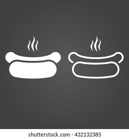 hot dog line icon, sausage outline and solid vector sign, linear and full pictogram isolated on black, logo illustration