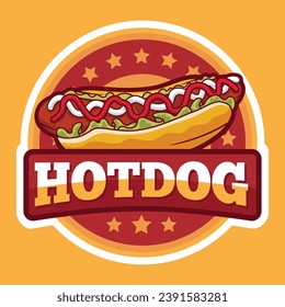 Hot Dog Logo Design with circle Emblem Suitable for French, restaurant and street food logos