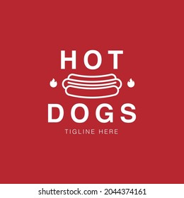 Hot Dog Logo Design Template. Vector Fresh And Tasty Concept For Cafe, Stall, Bar, Restaurant. Hot Dog Logo Design Minimalist