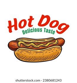 Plantilla de diseño de logotipo de hot dog aislada. Vector del logotipo retro de hot dog. Emblema de Hot dog dibujado a mano