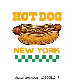 Hot Dog Logo Design Vorlage einzeln. Retro hot dog Logo, Vektorgrafik. handgezeichnetes Vintage-Hotdog-Emblem