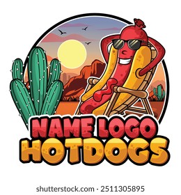 Hot dog logo design template. hot dog logo with desert theme. Hot dog logo design vector set template