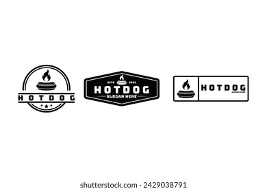 Hot dog logo design vintage retro label, hot dog logo design set collection