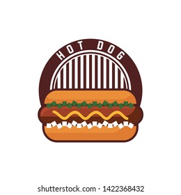 Hot dog logo or label. Fast food, eating emblem