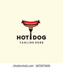 hot dog logo sausage with fork vector art illustration good for restaurant or cafe