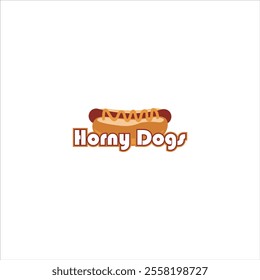 The hot dog logo says Horny Dogs and has a white background