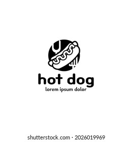 Hot dog logo. Street food icon. Modern flat restaurant or cafe logotype. Vector design concept. fastfood sign illustration