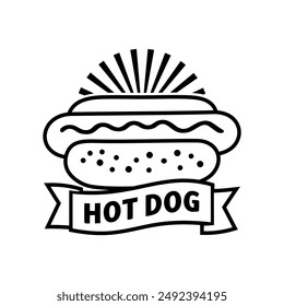 Hot dog logo vector black and white in circle with white background