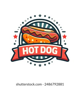 Hot dog logo vector in circle with white background