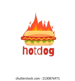 hot dog logo vector consist sausage and salad also fire, suitable for logo cafe , food court, food truck, for packaging