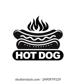 Hot dog logo Ilustración vectorial Plantilla blanco y negro, fuego caliente