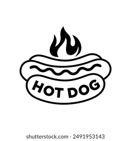 Hot dog logo vector illustration template black and white, hot fire