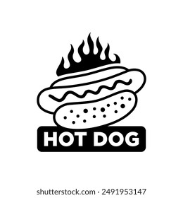 Hot dog logo vector illustration template black and white, hot fire