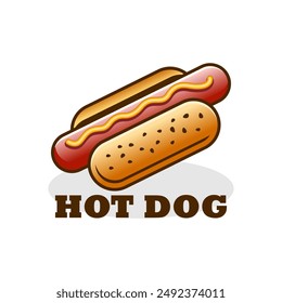 Hot dog logo vector illustration template in white background, with shadow