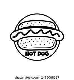 Plantilla de Ilustración vectorial con logotipo de Hot dog en círculo, blanco y negro