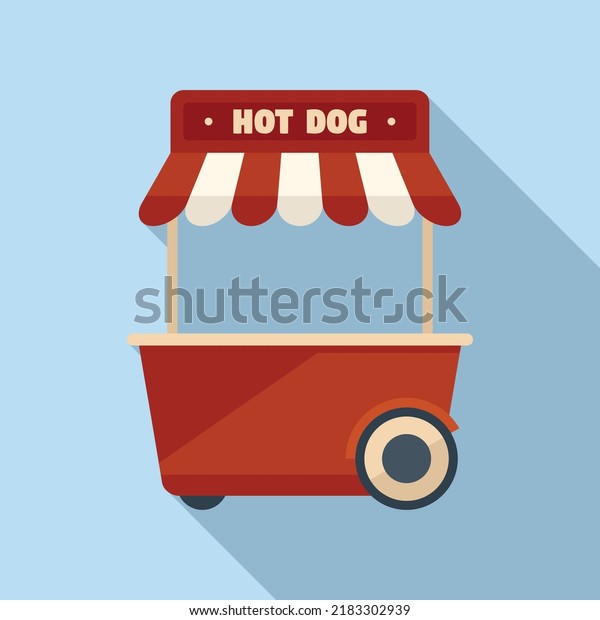 Hot\
dog market icon flat vector. Cart food. Snack\
seller