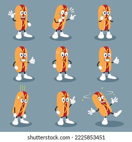 Hotdog de ilustración de mascota de caricatura en estilo vectorial