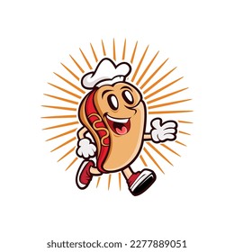 Hot dog mascot illustration with funny cartoon character.