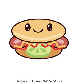 Hot Dog mascot Isolated vector flat cartoon character illustration design - Kawaii Hot Dog happy vector illustration