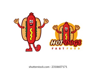 Hot dog mascot logo design template