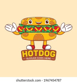 Hot Dog Mascot Logo Vector in Flat Design Style.