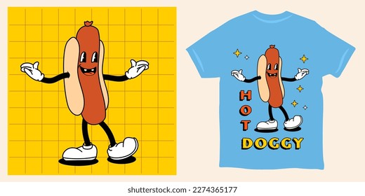 camiseta de diseño retro de mascota de perro caliente