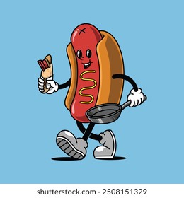 Hot dog mascot vector the Concept of Isolated Technology. Flat Cartoon Style Suitable for Landing Web Pages,T shirt, Flyers, Stickers