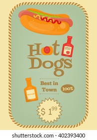 Hot Dog Menu in Retro Style. Vector Illustration.
