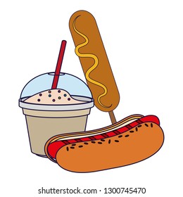 hot dog and milkshake with hot dog blue lines