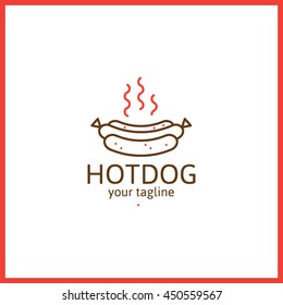 Hot dog minimal vector line logo. Clean food sign and mark. 