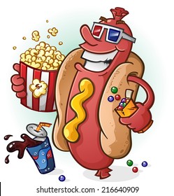 Hot Dog at the Movies Cartoon Character