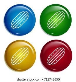 Hot dog multi color gradient glossy badge icon set. Realistic shiny badge icon or logo mockup