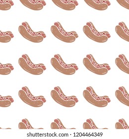 Hot dog multicolored set. Unusual Fast food fantastic. Color sausage and bun. Food isometric 2d illustration in hand drawn style