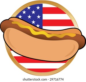 A Hot Dog With Mustard With An American Flag