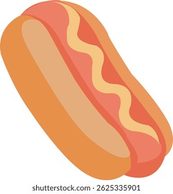 Hot dog with mustard in a bun.
