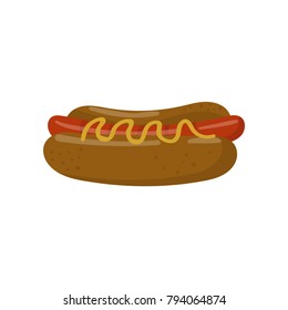 Hot dog with mustard cartoon vector Illustration