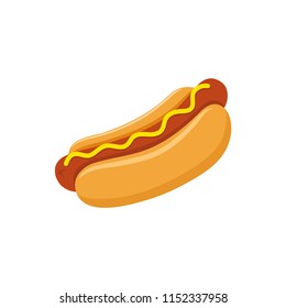 Hot dog with mustard colorful vector cartoon. Fast food hot dog vector clipart icon.