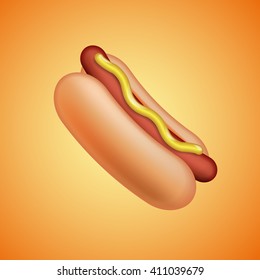 Hot Dog with mustard, emoticon symbol, vector illustration.