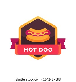 Hot dog with mustard. Fast food label