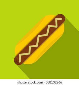 Hot dog with mustard icon. Flat illustration of hot dog with mustard vector icon for web isolated on lime background