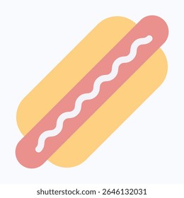 Hot Dog With Mustard Isolated, Fast Food For Poster, Menus, Brochure, Web Design, Fourth Of July Icon, Vector Style Flat Icon. 