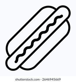 Hot Dog With Mustard Isolated, Fast Food For Poster, Menus, Brochure, Web Design, Fourth Of July Icon, Vector Style Lineal Icon. 
