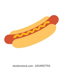 hot dog with mustard isolated, flat vector illustration, fast food for poster, menus, brochure, web design